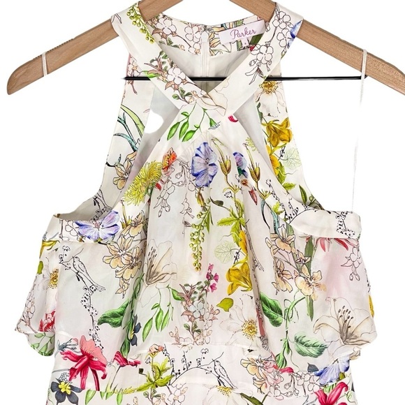 Parker Dress Womens 4 Floral Maxi Fillipa Silk Ruffle Wedding Guest Event Gown - Picture 3 of 11